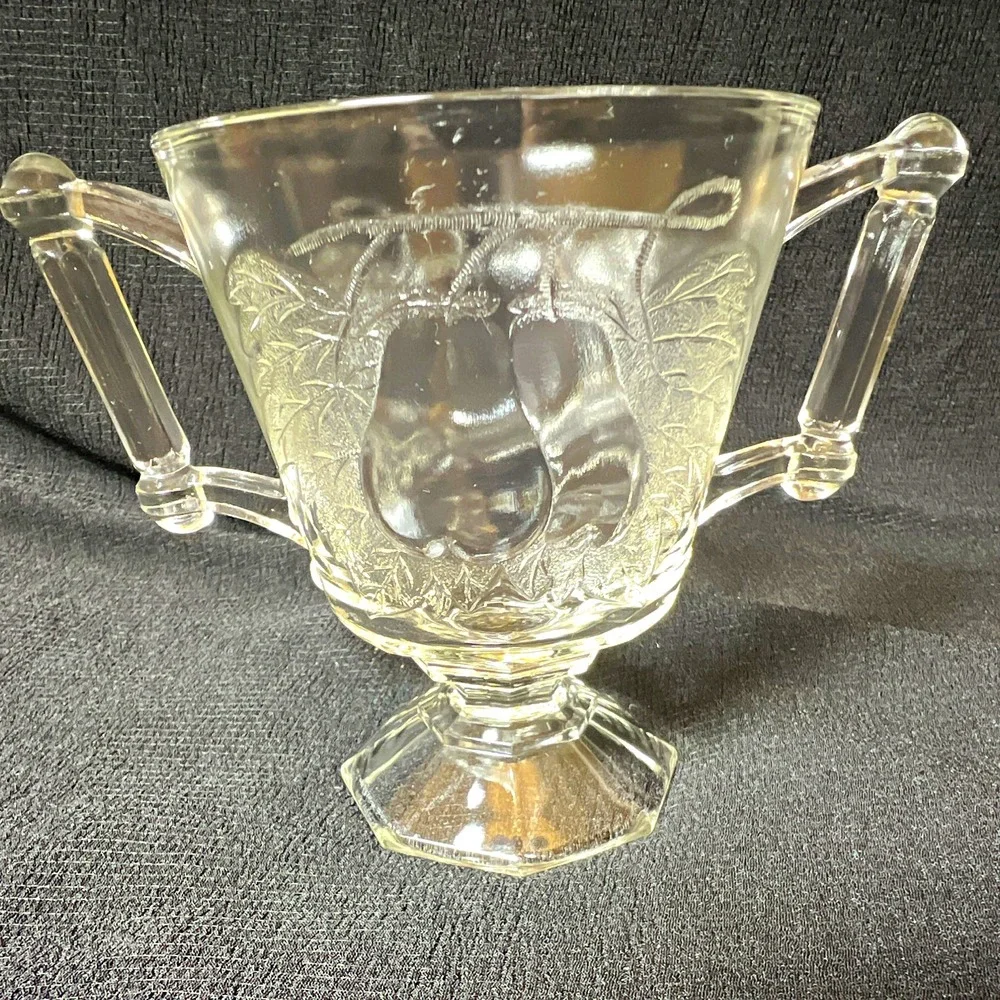 Vintage Jeanette Glass Baltimore Pear Clear Footed Sugar Bowl Double Handled